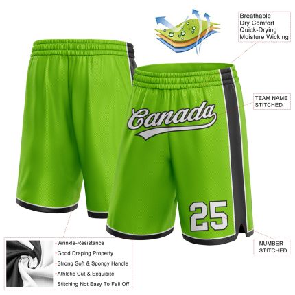Personalized Neon Green White-Black Authentic Basketball Shorts Team Custom Name and Number