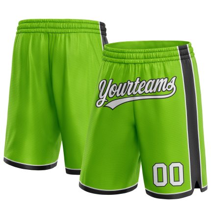 Personalized Neon Green White-Black Authentic Basketball Shorts Team Custom Name and Number