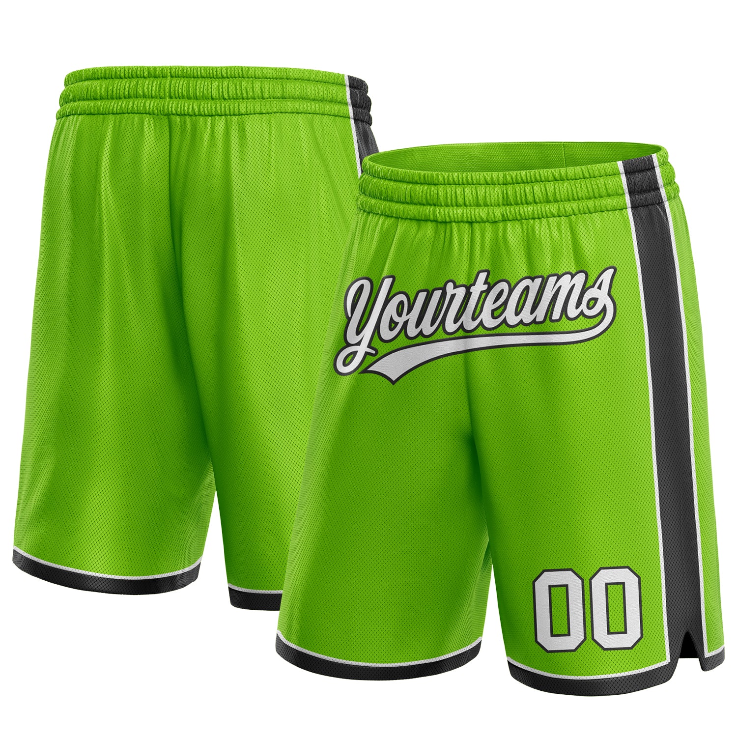 Personalized Neon Green White-Black Authentic Basketball Shorts Team Custom Name and Number