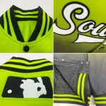 Custom Name Number Varsity Jacket Neon Green White Black Bomber Full-Snap Fashion Fade Team Letterman Personalized Neon Green