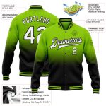 Custom Name Number Varsity Jacket Neon Green White Black Bomber Full-Snap Fashion Fade Team Letterman Personalized Neon Green