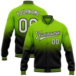 Custom Name Number Varsity Jacket Neon Green White Black Bomber Full-Snap Fashion Fade Team Letterman Personalized Neon Green