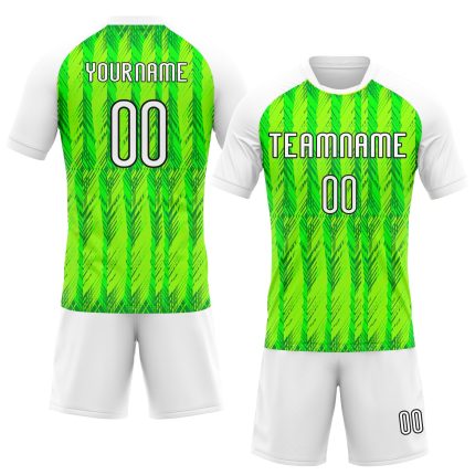 Personalized Neon Green White-Black Geometric Shape Sublimation Volleyball Uniform Jersey Team Custom Name and Number