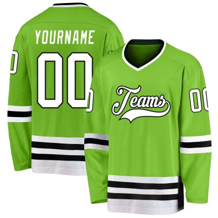 Personalized Neon Green White-Black Hockey Jersey Team Custom Name and Number