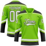 Personalized Neon Green White-Black Hockey Lace Neck Jersey Team Custom Name and Number