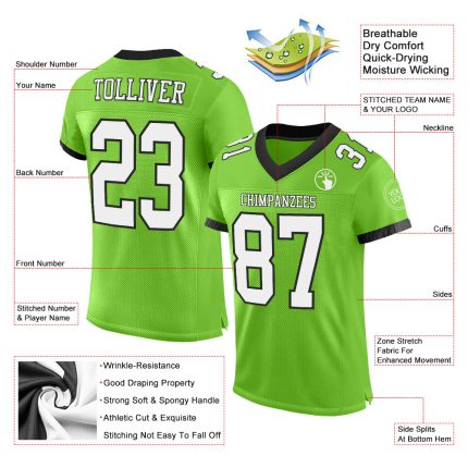 Personalized Neon Green White-Black Mesh Authentic Football Jersey