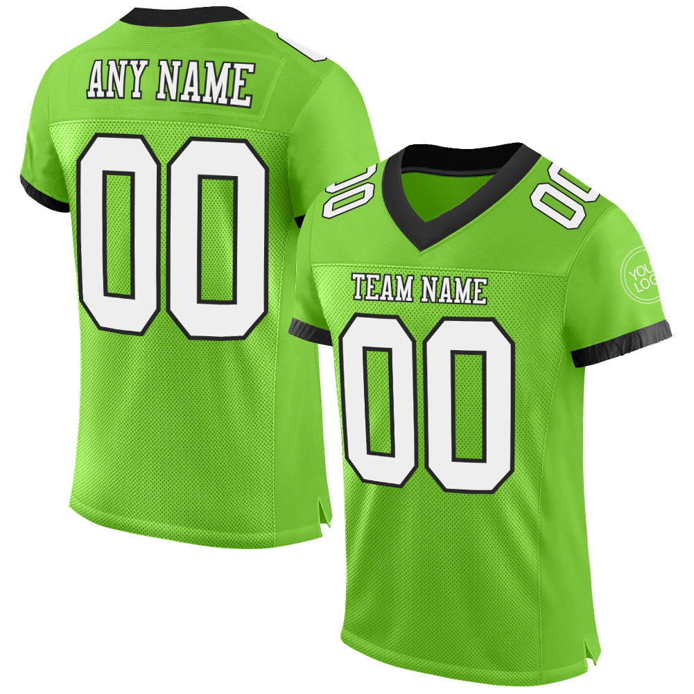 Personalized Neon Green White-Black Mesh Authentic Football Jersey