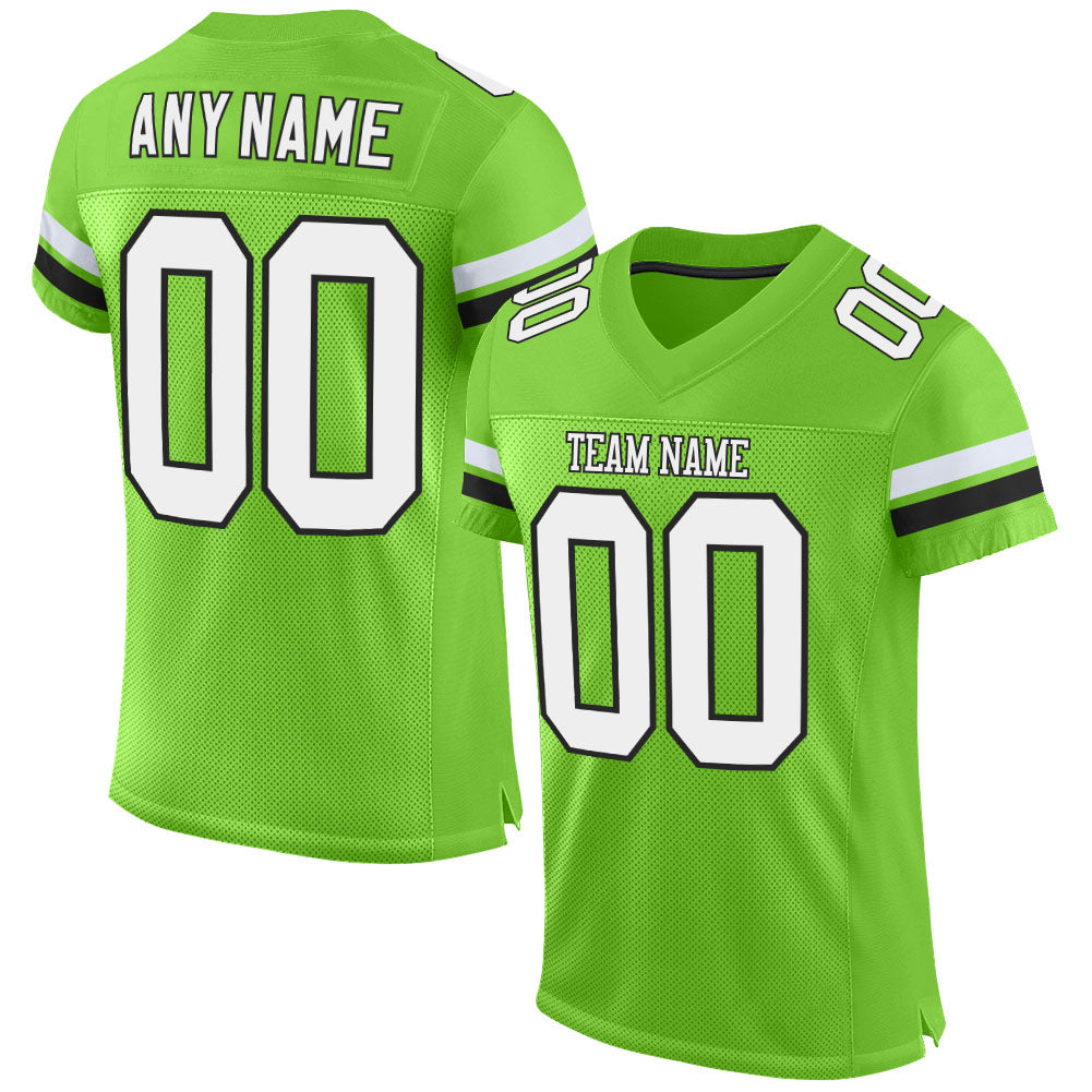 Personalized Neon Green White-Black Mesh Authentic Football Jersey Team Custom Name and Number