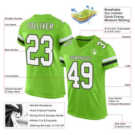 Personalized Neon Green White-Black Mesh Authentic Football Jersey Team Custom Name and Number