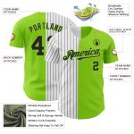 Personalized Neon Green White-Black Pinstripe Authentic Split Fashion Baseball Jersey Team Custom Name and Number
