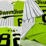 Personalized Neon Green White-Black Pinstripe Authentic Split Fashion Baseball Jersey Team Custom Name and Number