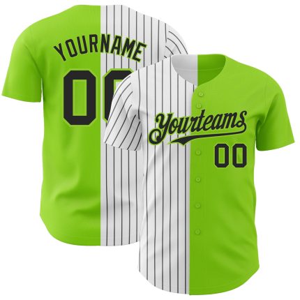 Personalized Neon Green White-Black Pinstripe Authentic Split Fashion Baseball Jersey Team Custom Name and Number