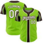 Custom Baseball Jersey with Personalized Name & Number in Neon Green, White & Brown - Authentic Team Style Personalized Neon