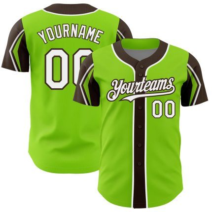 Custom Baseball Jersey with Personalized Name & Number in Neon Green, White & Brown - Authentic Team Style Personalized Neon