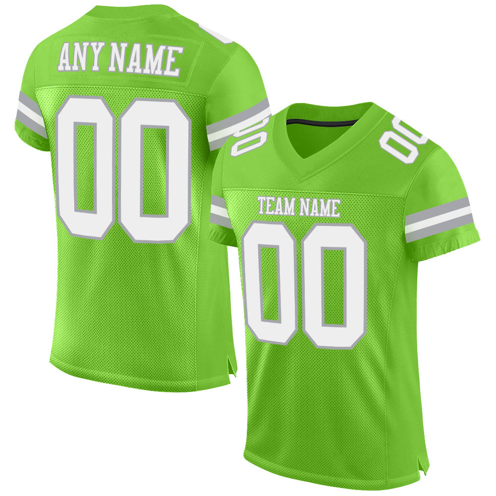 Personalized Neon Green White-Gray Mesh Authentic Football Jersey Team Custom Name and Number