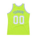Personalized Neon Green White-Light Blue Authentic Throwback Basketball Jersey Team Custom Name and Number