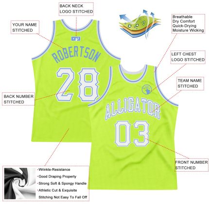 Personalized Neon Green White-Light Blue Authentic Throwback Basketball Jersey Team Custom Name and Number