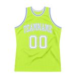 Personalized Neon Green White-Light Blue Authentic Throwback Basketball Jersey Team Custom Name and Number