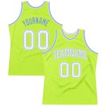 Personalized Neon Green White-Light Blue Authentic Throwback Basketball Jersey Team Custom Name and Number