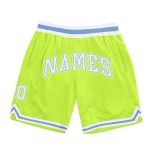 Custom Team Basketball Shorts with Personalized Name & Number - Neon Green & White Light Blue Authentic Throwback Design