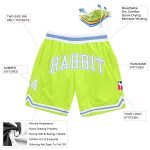 Custom Team Basketball Shorts with Personalized Name & Number - Neon Green & White Light Blue Authentic Throwback Design