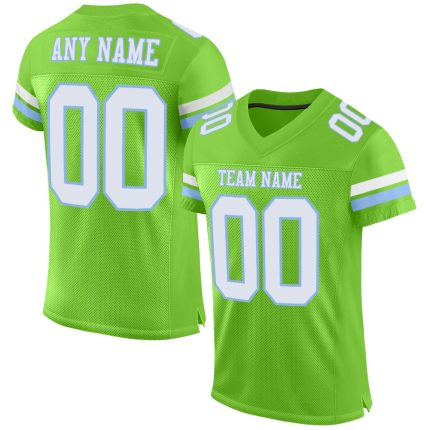 Personalized Neon Green White-Light Blue Mesh Authentic Football Jersey Team Custom Name and Number