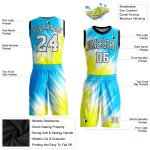 Personalized Neon Green White-Light Blue Round Neck Sublimation Basketball Suit Jersey Team Custom Name and Number