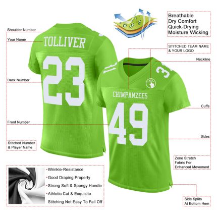 Custom Authentic Football Jersey - Personalized Neon Green & White, Team Name & Number Personalized Neon Green White Mesh