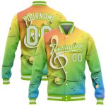 Custom Team Name & Number 3D Pattern Design Neon Green White Bomber Varsity Letterman Jacket for Music Festivals Personalized