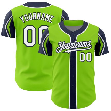 Custom Authentic Baseball Jersey with Personalized Name & Number in Neon Green, White, Navy - 3 Colors Available Personalized