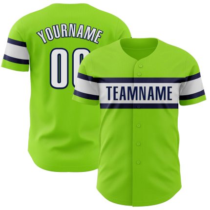 Personalized Neon Green White-Navy Baseball Jersey - Authentic Design for Fans Personalized Neon Green White-Navy Authentic