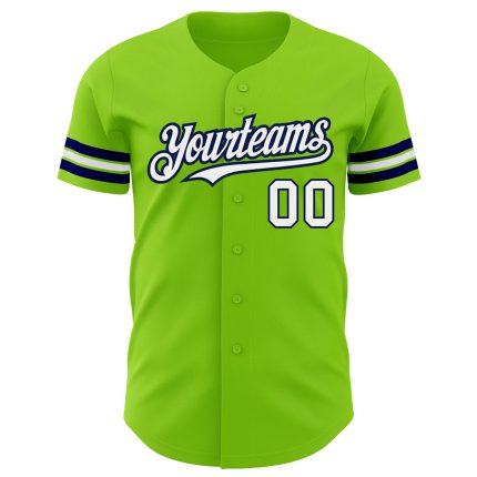 Custom Name and Number Authentic Baseball Jersey in Neon Green White-Navy - Personalized Team Jersey Personalized Neon Green