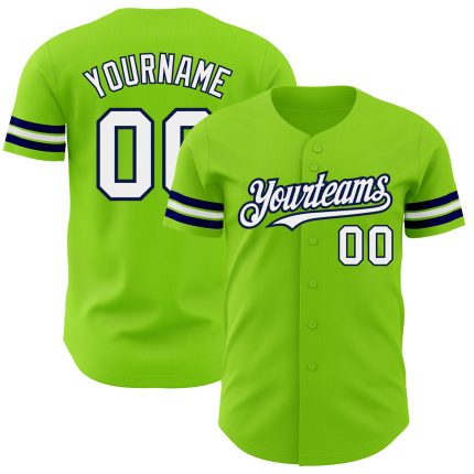 Custom Name and Number Authentic Baseball Jersey in Neon Green White-Navy - Personalized Team Jersey Personalized Neon Green