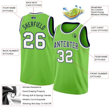 Personalized Neon Green White-Navy Authentic Basketball Jersey Team Custom Name and Number
