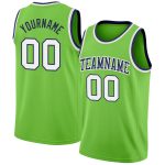 Personalized Neon Green White-Navy Authentic Basketball Jersey Team Custom Name and Number