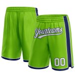 Custom Name and Number Authentic Basketball Shorts - Personalized Neon Green White-Navy Team Gear Personalized Neon Green