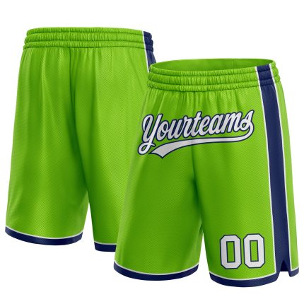 Custom Name and Number Authentic Basketball Shorts - Personalized Neon Green White-Navy Team Gear Personalized Neon Green
