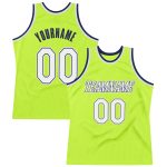 Personalized Neon Green White-Navy Authentic Throwback Basketball Jersey Team Custom Name and Number