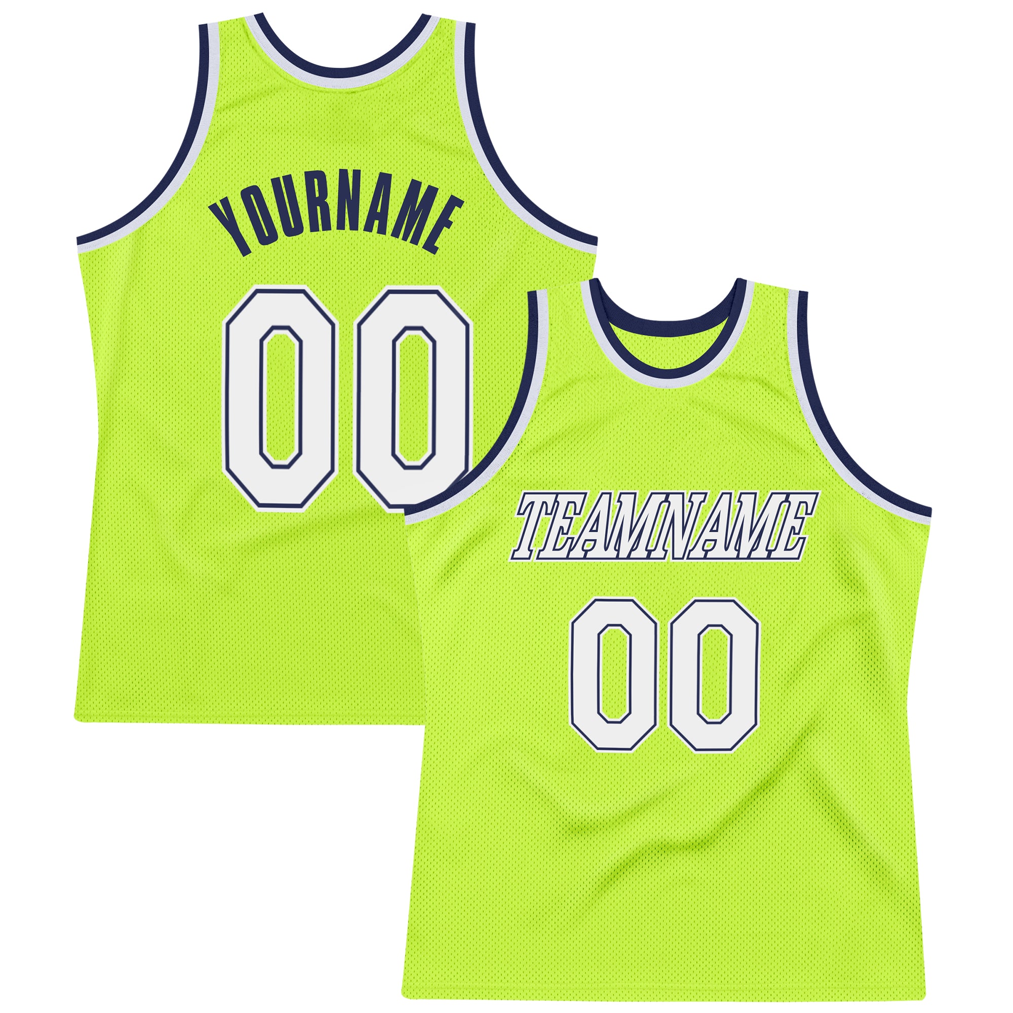 Personalized Neon Green White-Navy Authentic Throwback Basketball Jersey Team Custom Name and Number