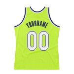Personalized Neon Green White-Navy Authentic Throwback Basketball Jersey Team Custom Name and Number