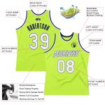 Personalized Neon Green White-Navy Authentic Throwback Basketball Jersey Team Custom Name and Number