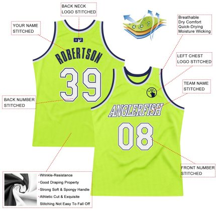 Personalized Neon Green White-Navy Authentic Throwback Basketball Jersey Team Custom Name and Number