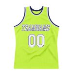 Personalized Neon Green White-Navy Authentic Throwback Basketball Jersey Team Custom Name and Number