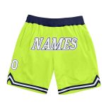 Personalized Neon Green White-Navy Authentic Throwback Basketball Shorts Team Custom Name and Number