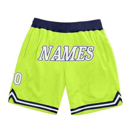 Personalized Neon Green White-Navy Authentic Throwback Basketball Shorts Team Custom Name and Number