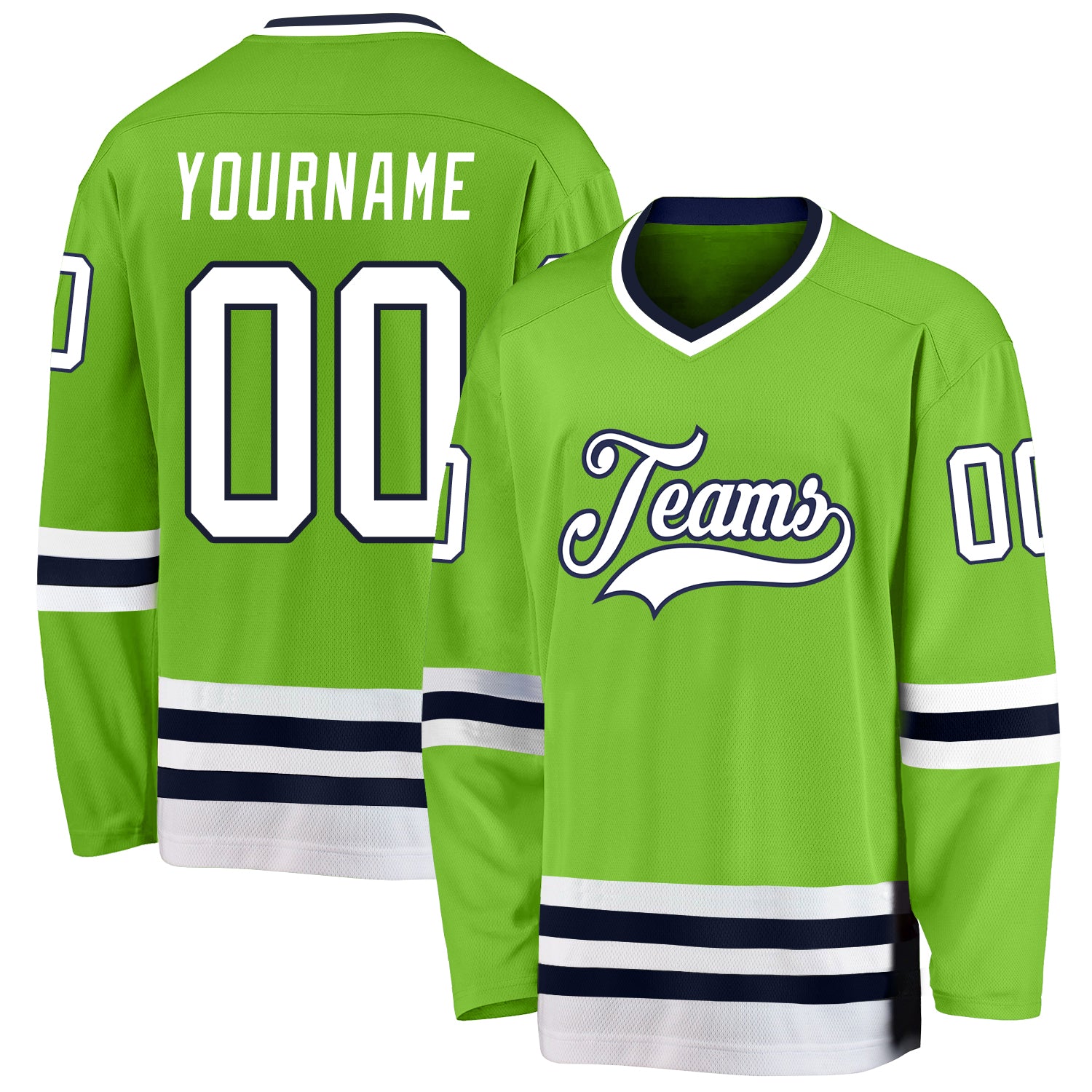 Custom Name and Number Hockey Jersey - Personalized Neon Green White-Navy Design, Team Spirit Apparel Personalized Neon Green