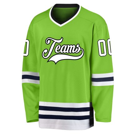 Custom Name and Number Hockey Jersey - Personalized Neon Green White-Navy Design, Team Spirit Apparel Personalized Neon Green