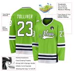 Custom Name and Number Hockey Jersey - Personalized Neon Green White-Navy Design, Team Spirit Apparel Personalized Neon Green