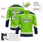 Personalized Neon Green White-Navy Hockey Lace Neck Jersey Team Custom Name and Number