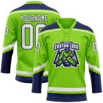 Personalized Neon Green White-Navy Hockey Lace Neck Jersey Team Custom Name and Number